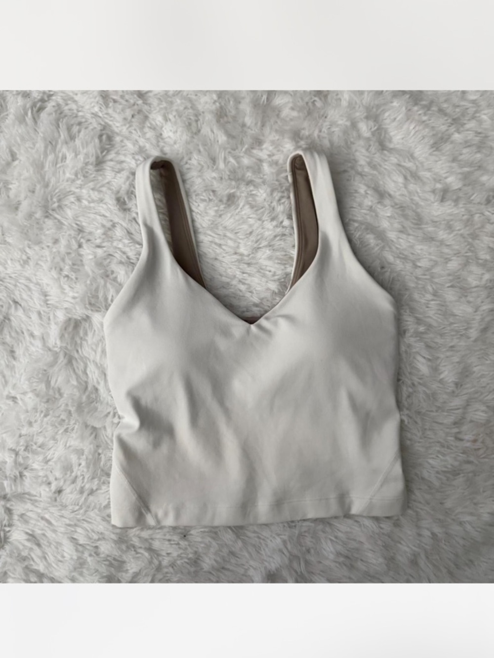 Lululemon Women's White V-Neck Sleeveless Crop Tank Top with built in bra.